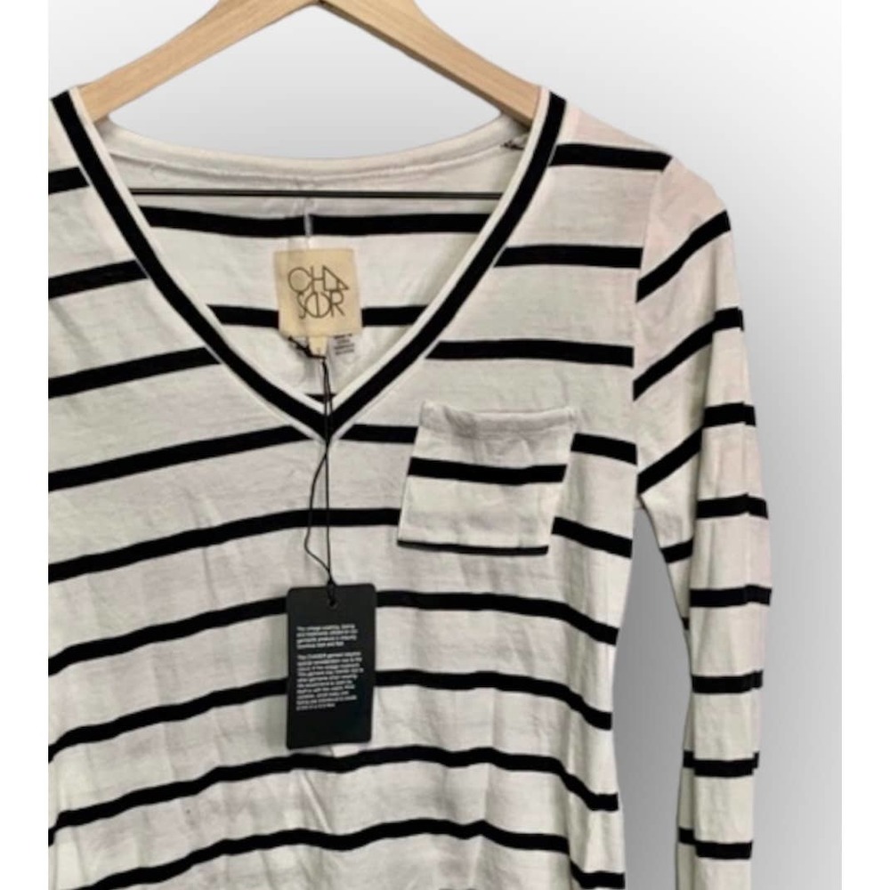 NWT Chaser Vintage Treated Striped Long Sleeve Pocket Tee Women's Small